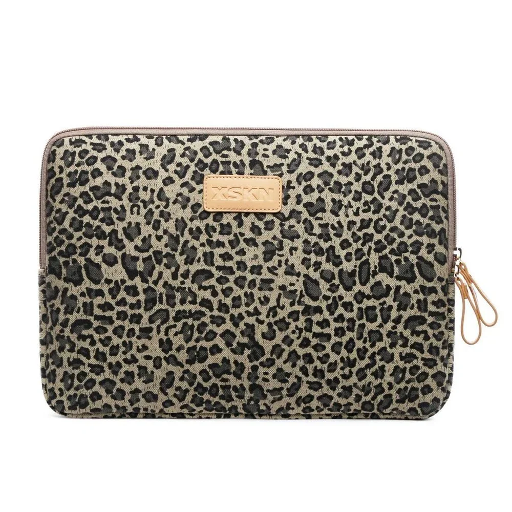 XSKN Yellow Leopard Spot Canvas Fabric Zipper Laptop Sleeve Case Cover